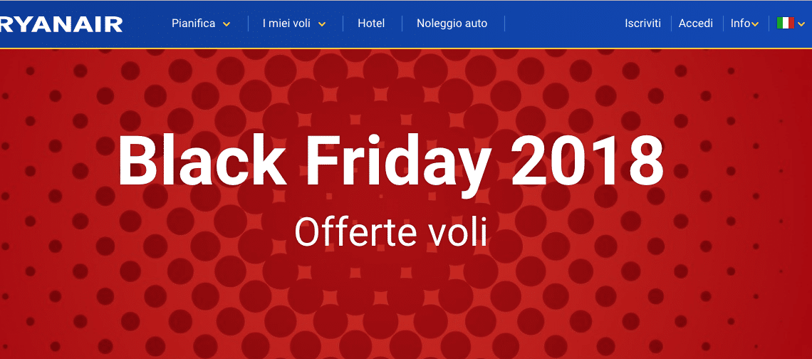 Tanti sconti Ryanair per il Black Friday 2018 Tanti sconti Ryanair per il Black Friday 2018