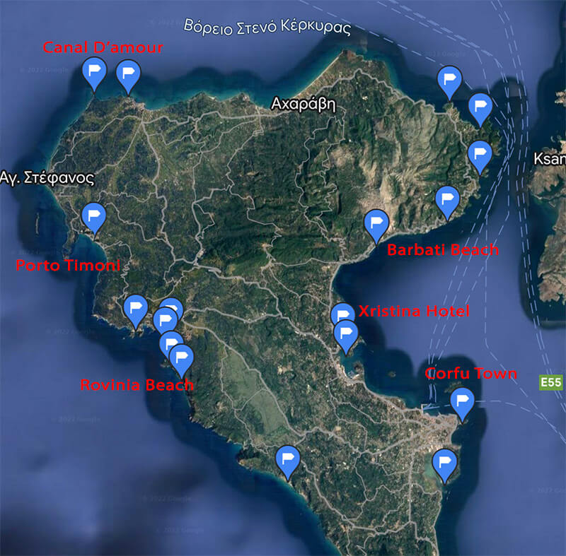 Mappa migliori spiagge Corfu